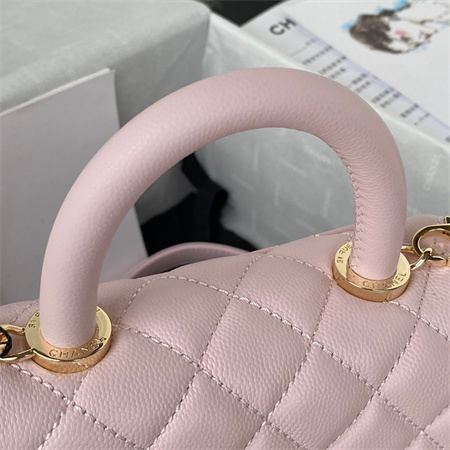 Cha.nel Mini Coco Handle Bag Grained Calfskin Lt Gold Metal Pink AS2215