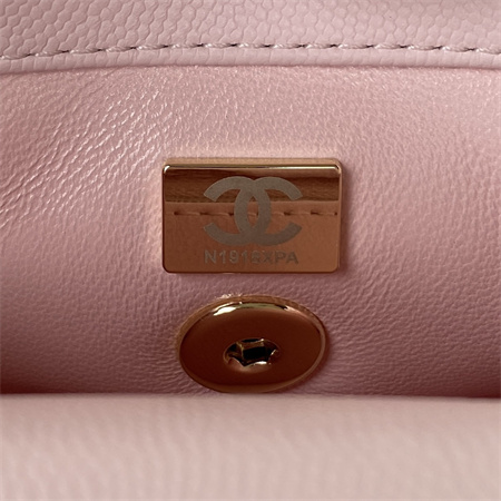 Cha.nel Mini Coco Handle Bag Grained Calfskin Lt Gold Metal Pink AS2215