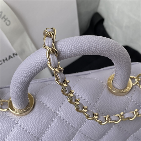 Cha.nel Mini Coco Handle Bag Grained Calfskin Lt Gold Metal Lilac AS2215