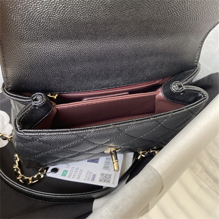 Cha.nel Mini Coco Handle Bag Grained Calfskin Lt Gold Metal Black/Burgundy AS2215