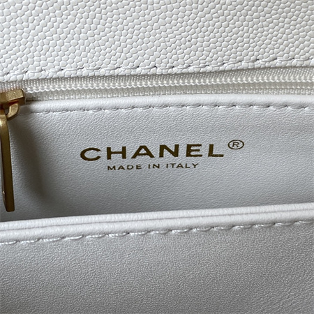 Cha.nel Small Coco Handle Bag Grained Calfskin Aged Gold Metal White A92990