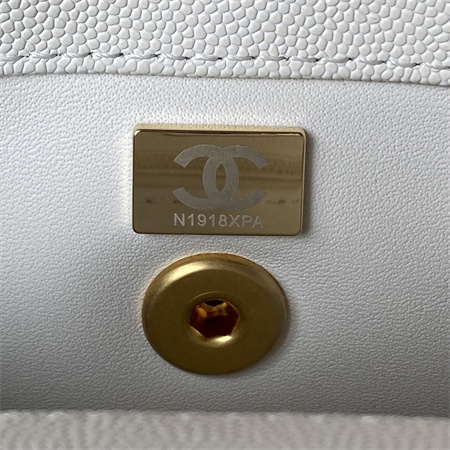Cha.nel Small Coco Handle Bag Grained Calfskin Aged Gold Metal White A92990