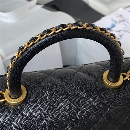 Cha.nel Small Coco Handle Bag Grained Calfskin Aged Gold Metal Black A92990