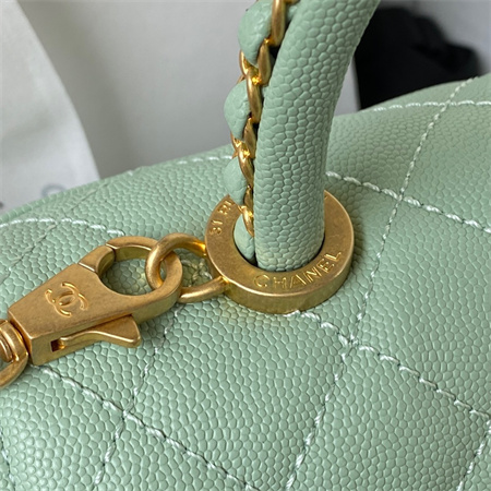 Cha.nel Small Coco Handle Bag Grained Calfskin Aged Gold Metal Green A92990