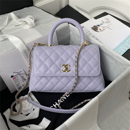 Cha.nel Small Coco Handle Bag Grained Calfskin Lt Gold Metal Lilac A92990