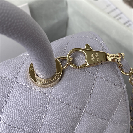 Cha.nel Small Coco Handle Bag Grained Calfskin Lt Gold Metal Lilac A92990