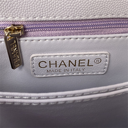 Cha.nel Small Coco Handle Bag Grained Calfskin Lt Gold Metal Lilac A92990