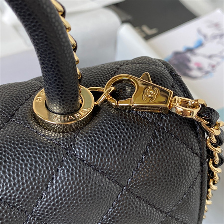 Cha.nel Small Coco Handle Bag Grained Calfskin Lt Gold Metal Black A92990