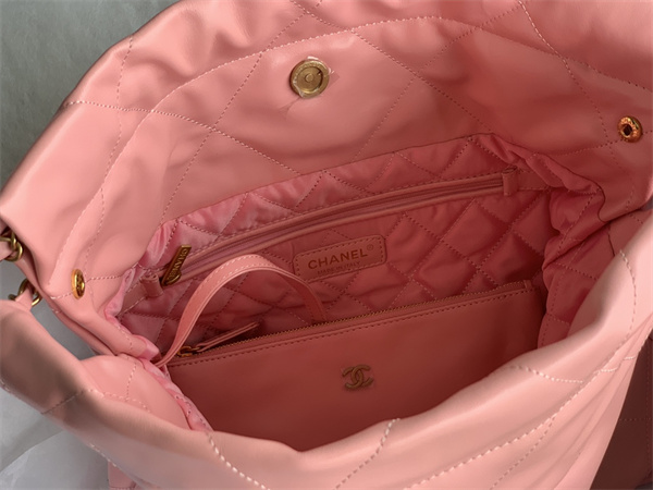 Cha.nel 22 Small Handbag Shiny Calfskin Gold Tone Metal Pink AS3260