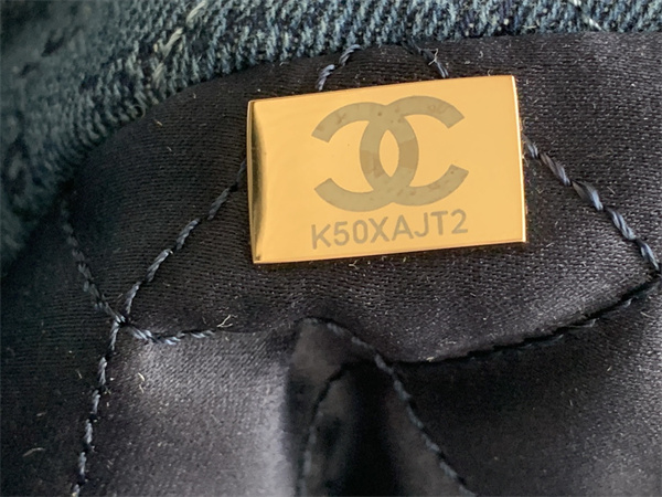 Cha.nel 22 Medium Handbag Denim Gold Tone Metal AS3261