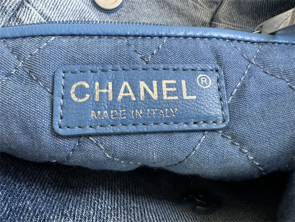 Cha.nel 22 Medium Handbag Washed Denim Silver Tone Metal AS3261