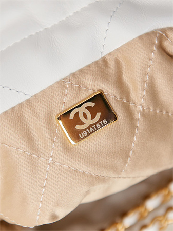 Cha.nel 22 Mini Handbag Shiny Calfskin Gold Tone Metal White AS3980