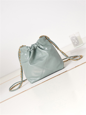 Cha.nel 22 Mini Handbag Shiny Calfskin Gold Tone Metal Mint AS3980