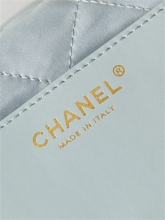 Cha.nel 22 Mini Handbag Shiny Calfskin Gold Tone Metal Pale Blue AS3980