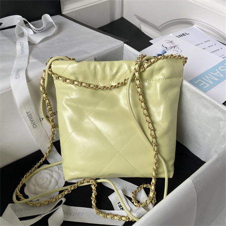 Cha.nel 22 Mini Handbag Shiny Calfskin Gold Tone Metal Lt Yellow AS3980