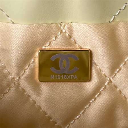 Cha.nel 22 Mini Handbag Shiny Calfskin Pearl Gold Tone Metal Lt Yellow AS3980