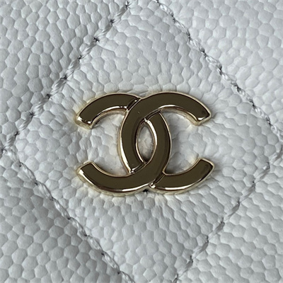 Cha.nel Vanity Case Grained Calfskin Gold Tone Metal White AP1341