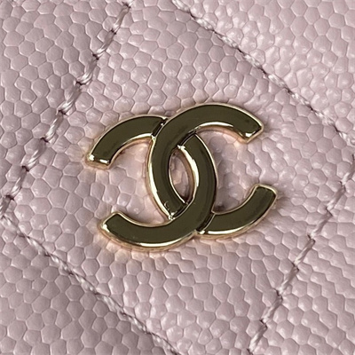 Cha.nel Vanity Case Grained Calfskin Gold Tone Metal Pink AP1341