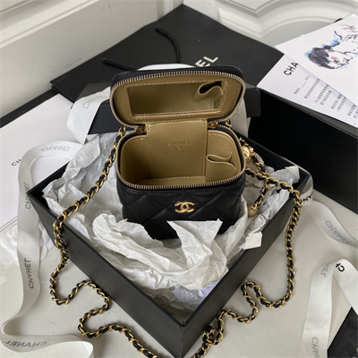 Cha.nel Vanity Case With Ball Lambskin Gold Tone Metal Black AP1447