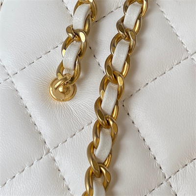 Cha.nel Vanity Case With Ball Lambskin Gold Tone Metal White AP2303