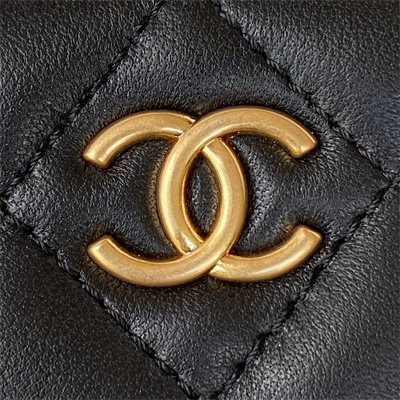 Cha.nel Vanity Case Lambskin Gold Tone Metal Black AP2931