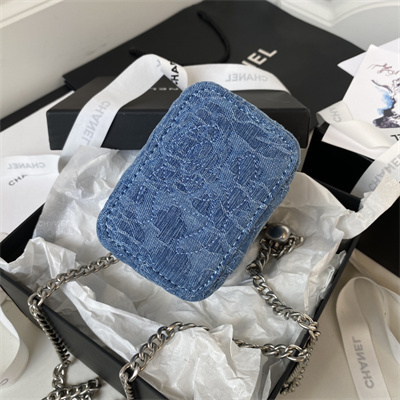 Cha.nel Vanity Case Denim Gold Tone Metal AP3203