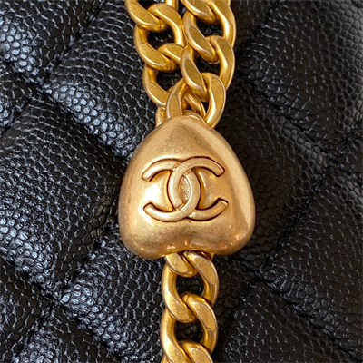 Cha.nel Vanity Case Grained Calfskin Gold Tone Metal Black AP3204