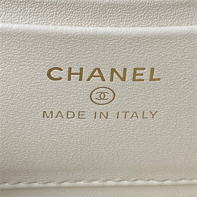 Cha.nel Vanity Case Lambskin Gold Tone Metal White AP3301