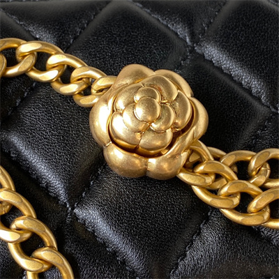 Cha.nel Vanity Case Lambskin Gold Tone Metal Black AP3301