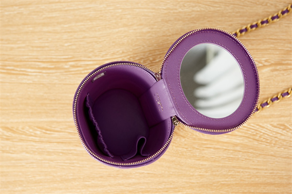 Cha.nel Vanity Case With Top Handle Lambskin Gold Tone Metal Purple AS2873