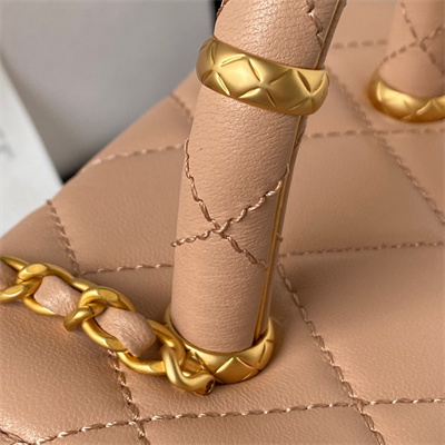 Cha.nel Vanity Case With Top Handle Lambskin Gold Tone Metal Nude AS3973