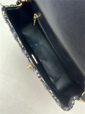 Cha.nel Mini Classic Flap Bag Tweed Gold Tone Metal Black A01116