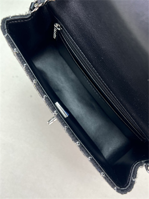 Cha.nel Mini Classic Flap Bag Tweed Silver Tone Metal Black A01116