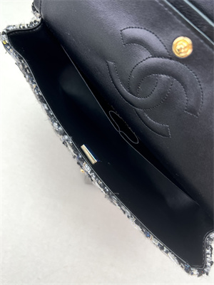 Cha.nel Medium Classic Flap Bag Tweed Gold Tone Metal Black A01112