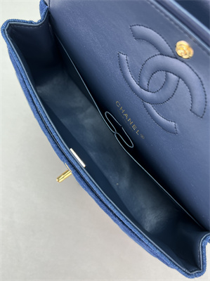 Cha.nel Medium Classic Flap Bag Denim Gold Tone Metal A01112