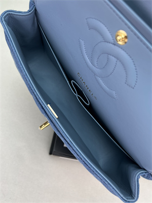 Cha.nel Medium Classic Flap Bag Denim Gold Tone Metal A01112