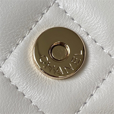 Cha.nel Clutch/Phone Holder With Chain Gold Tone Metal White AP3226