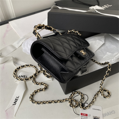 Cha.nel Clutch/Phone Holder With Chain Gold Tone Metal Black AP3226