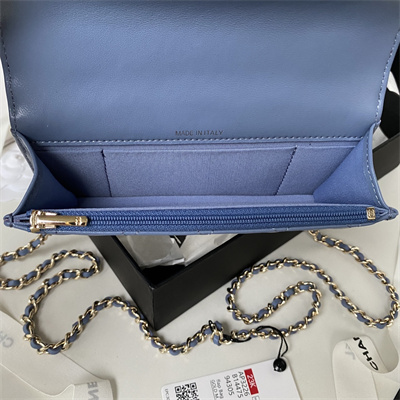 Cha.nel Clutch/Phone Holder With Chain Gold Tone Metal Blue AP3226