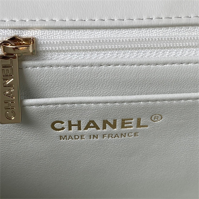 Cha.nel Mini Flap Bag With Top Handle Lambskin Gold Tone Metal White AS2431