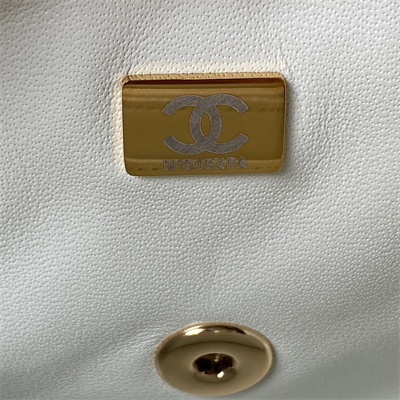 Cha.nel Mini Flap Bag With Top Handle Lambskin Gold Tone Metal White AS2431