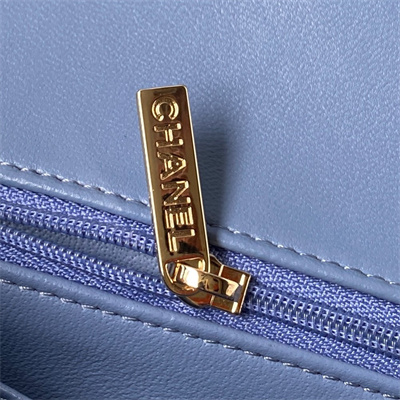Cha.nel Mini Flap Bag With Top Handle Lambskin Gold Tone Metal Blue AS2431