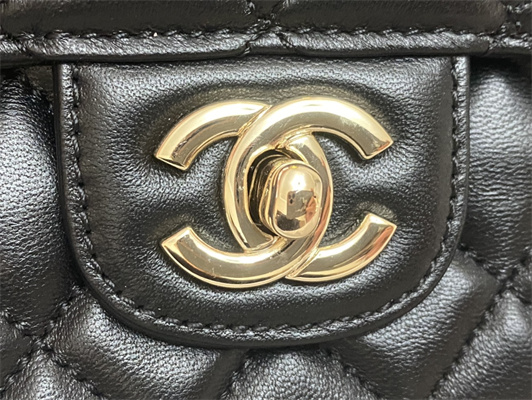Cha.nel Small Flap Bag With Diamond Top Handle Lambskin Gold Tone Metal Black AS4141