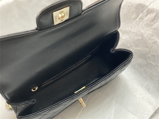 Cha.nel Small Flap Bag With Diamond Top Handle Lambskin Gold Tone Metal Black AS4141