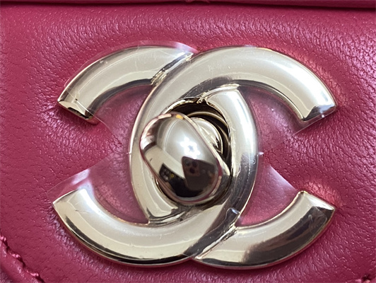 Cha.nel Small Flap Bag With Diamond Top Handle Lambskin Gold Tone Metal Red AS4141