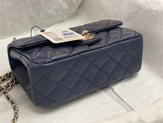 Cha.nel Small Flap Bag With Diamond Top Handle Lambskin Gold Tone Metal Navy AS4141