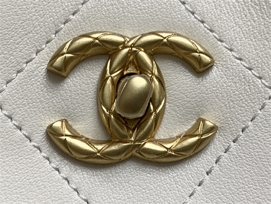 Cha.nel Hobo Handbag Tote Bag Calfskin Gold Tone Metal White AS4210