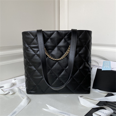 Cha.nel Tote Bag Calfskin Gold Tone Metal Black AS4359