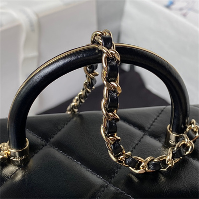 Cha.nel Mini Box Bag Shiny Calfskin Gold Tone Metal Black AS4469