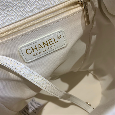 Cha.nel Duma Backpack Grained Calfskin Gold Tone Metal White AS1371